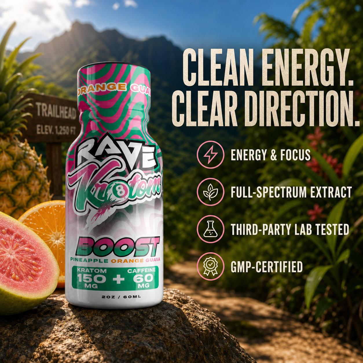 RAVE Kratom BOOST shot features