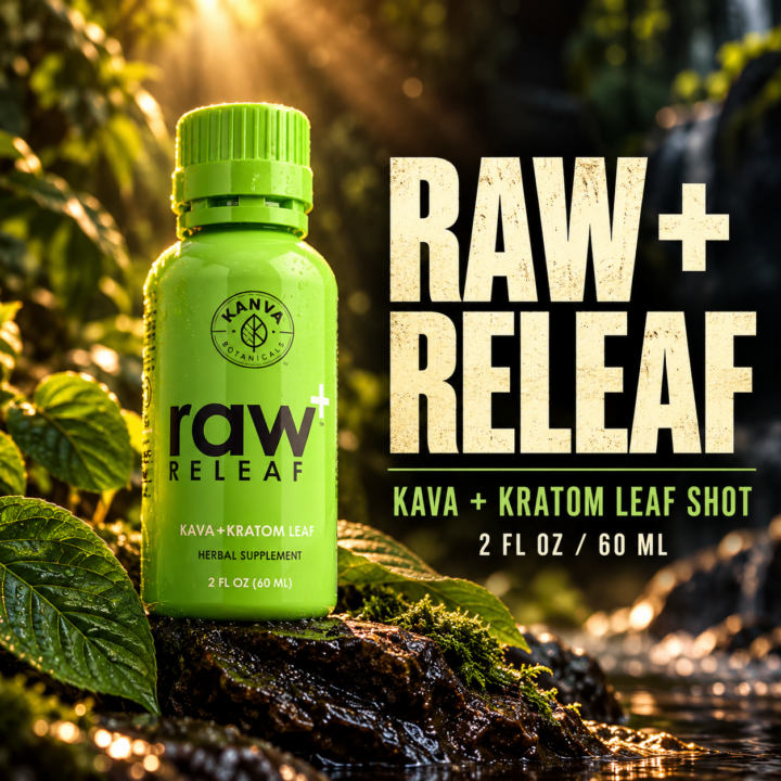 Kanva Botanicals Raw + Releaf Kava + Kratom Leaf Shot